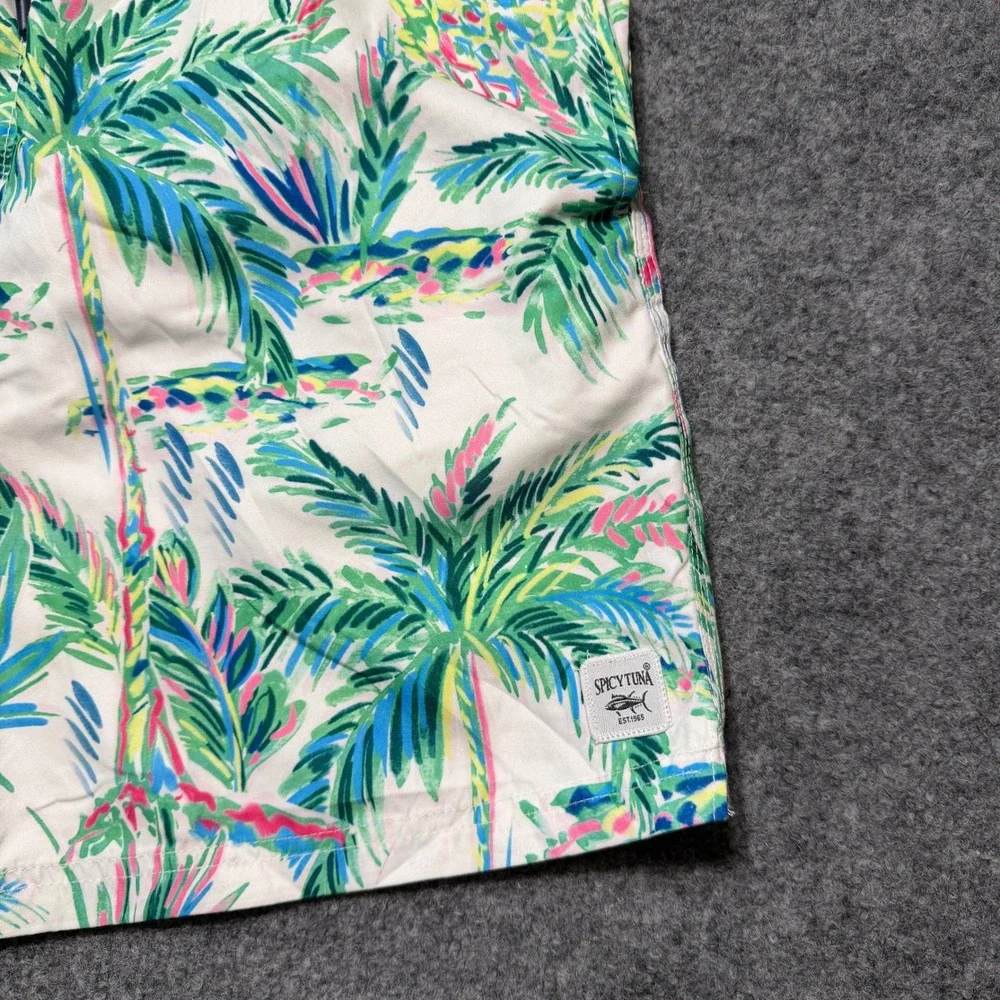 SPICY TUNA MENS SWIM TRUNKS TROPICAL PALM TREE PINEAPPLE BOARD SHORTS WHITE XL